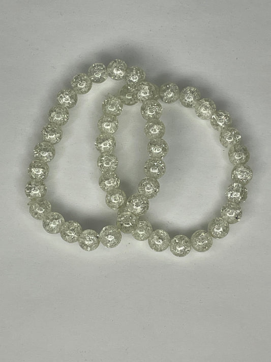 White crackle Glass Bead Bracelet