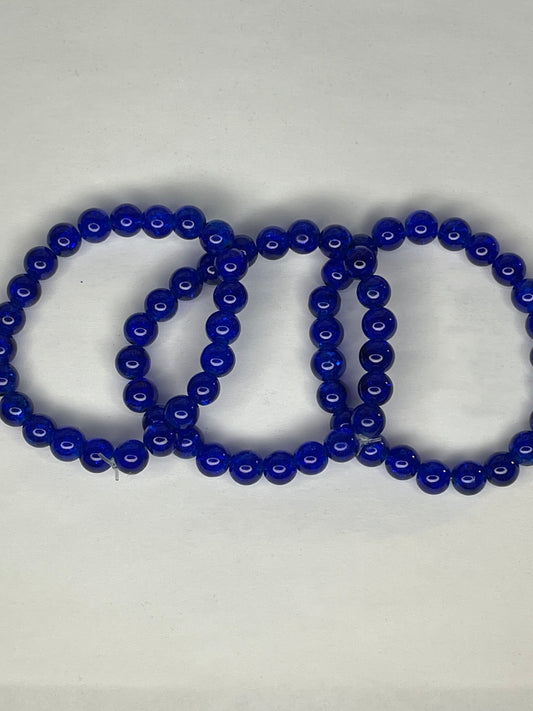 Dark Blue Crackle Glass Bead Bracelet