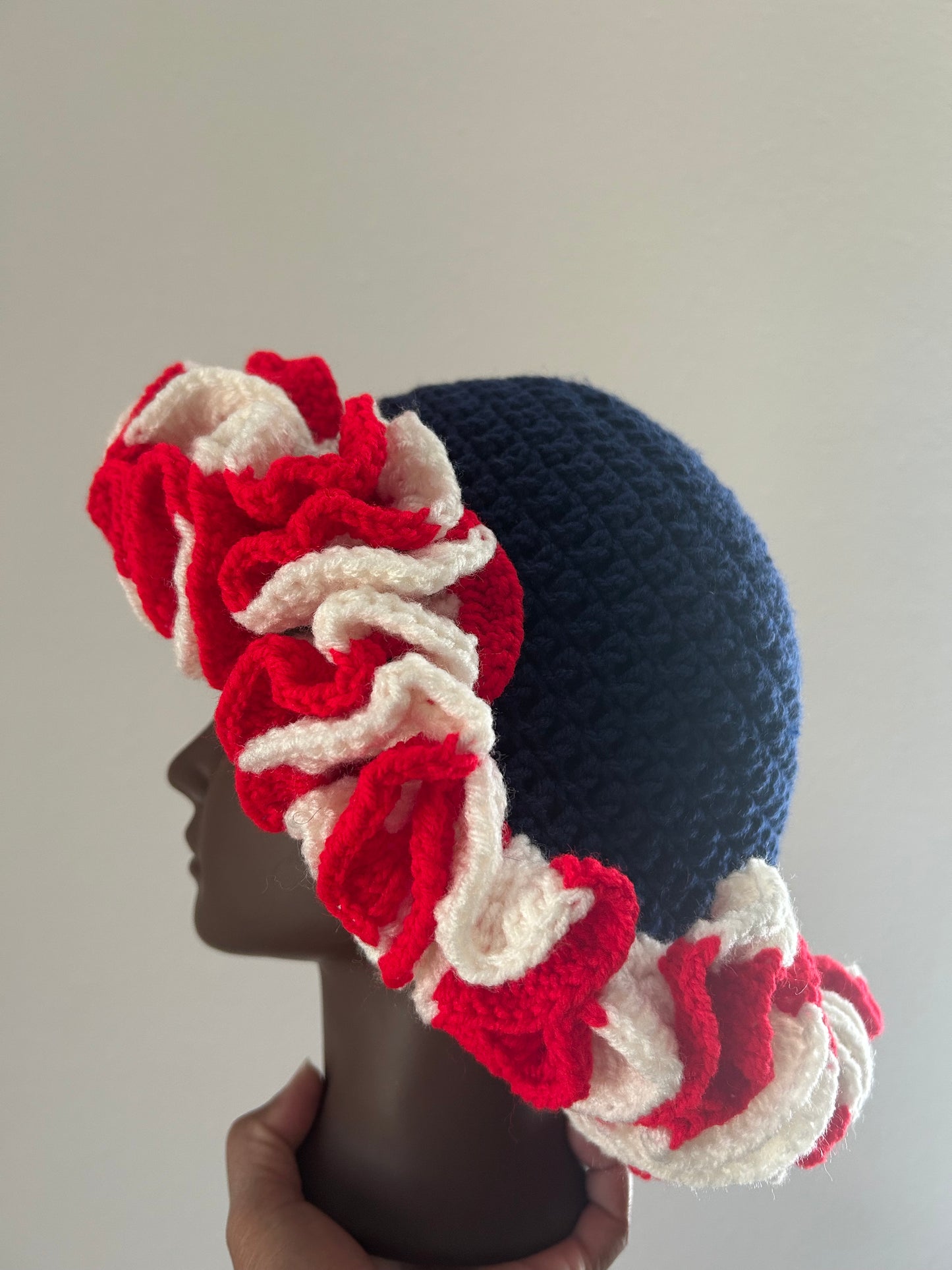 Red white & blue ruffle hat