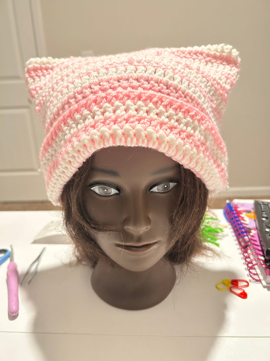 Pink & white cat hat