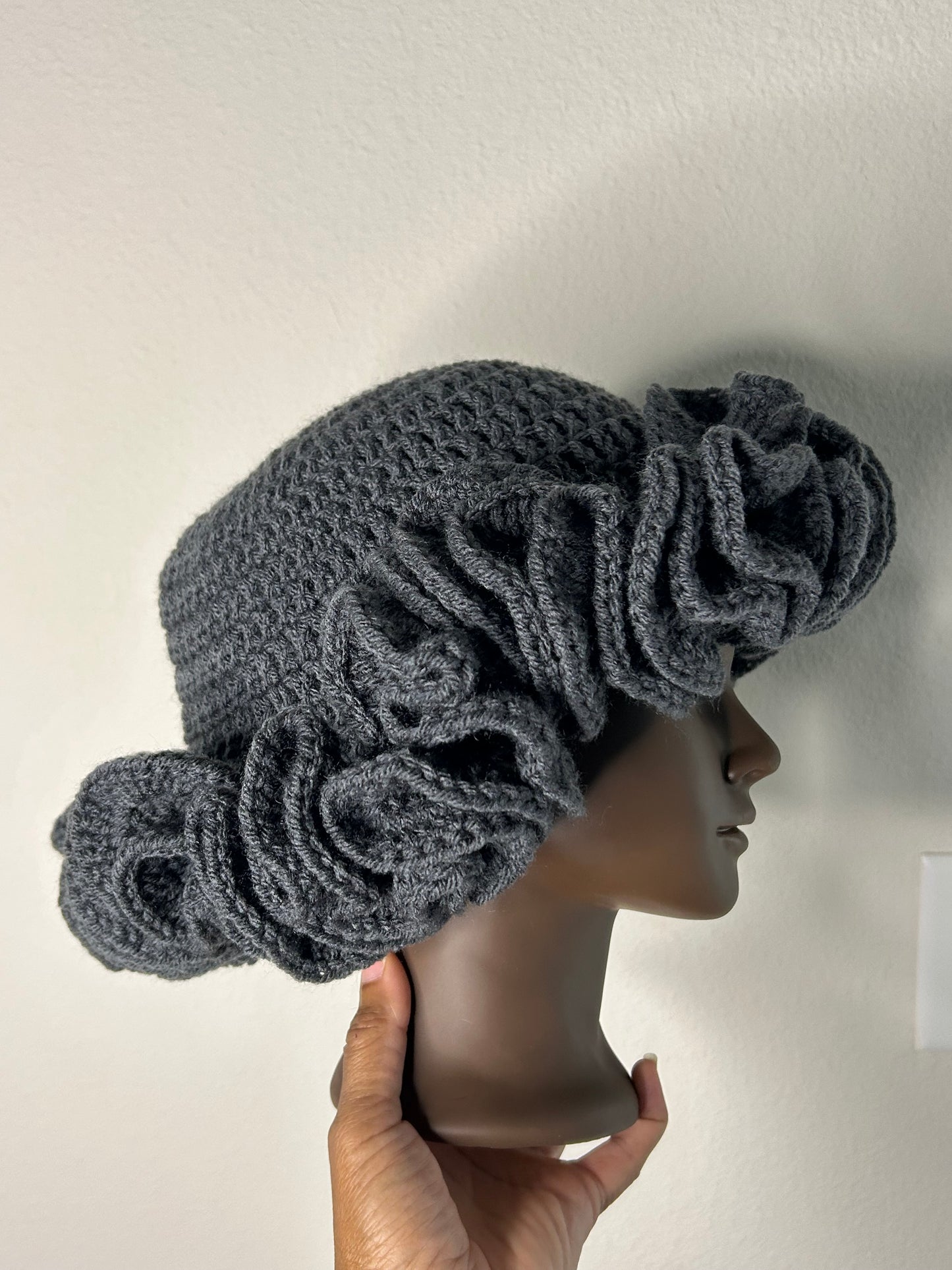 Gray ruffle hat