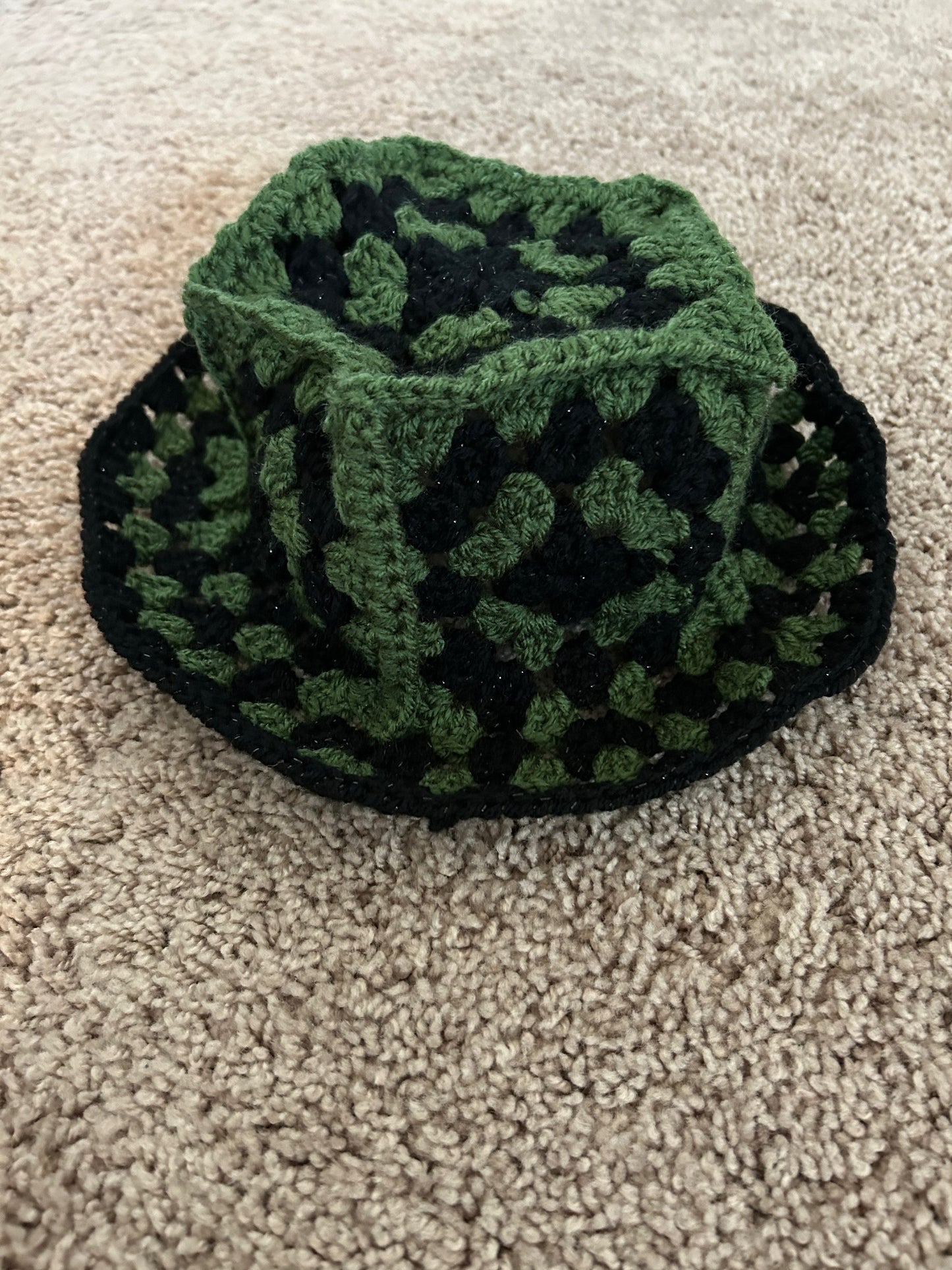Crochet Green & Black Bucket Hat